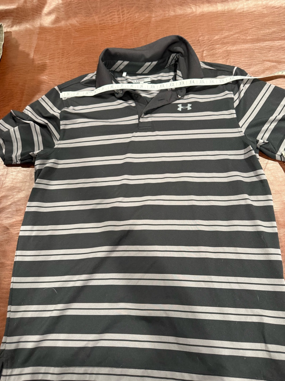 Under Armour Black and Gray Striped Golf Polo